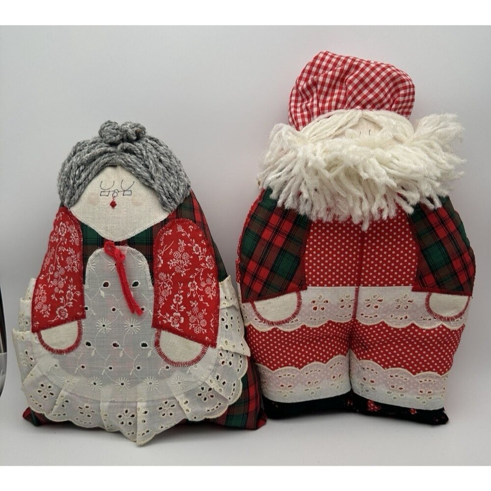 Vintage Handmade Santa And Mrs Claus Decorative Throw Pillows